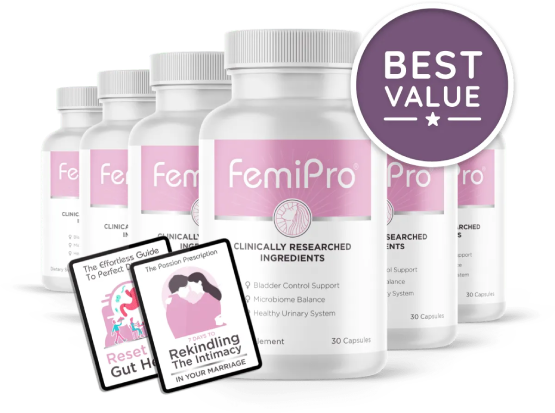FemiPro best value discount package including 6 bottles and free bonuses for maximum savings and urinary health benefits
